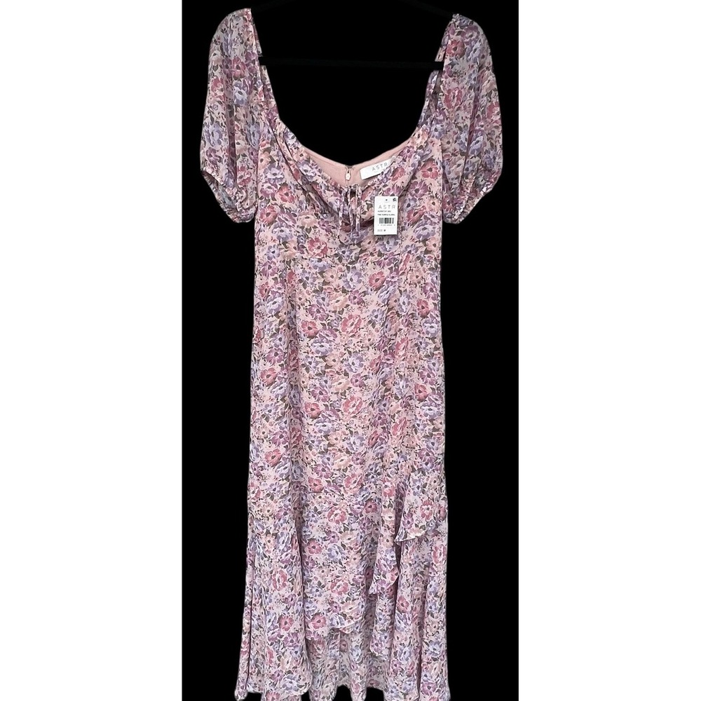 ASTR the Label Women's Bow Tie Ruffle Dress pink purple floral with slip Size M